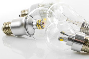 eco LED bulbs and classic tungsten bulb