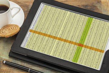 data spreadsheet on digital tablet