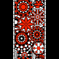 Black white and red floral mandalas seamless pattern border