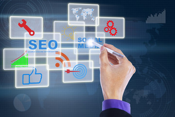 Hand touching modern buttons