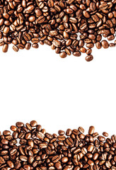 Brown roasted coffee beans isolated on white background.  Arabic