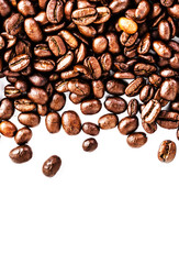Closeup of roasted coffee beans  heap. Coffee Beans background t