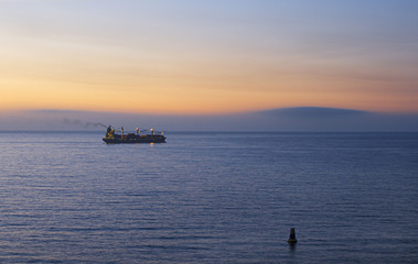 Oceanic vessel in the evening fog