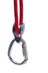 Fototapeta premium Climbing equipment - pulley, rope, carabiner