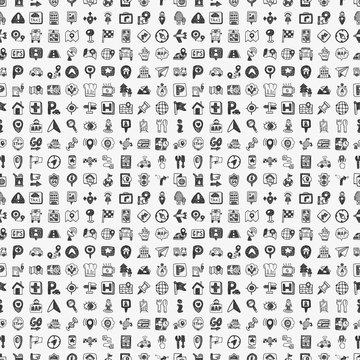 seamless doodle map GPS Location icons pattern