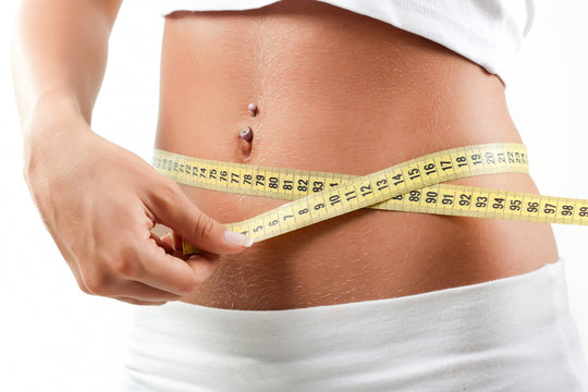 Woman measuring belly after diet