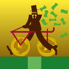 Мужчина на велосипеде и деньги - obrazy, fototapety, plakaty