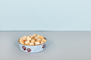 Filled food bowl for dogs