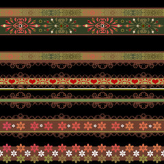 Seamless lace lacy washi tapes pattern on black background