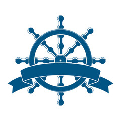 Ship Wheel With Banner. Nautical Emblem. Vector © luckyguy