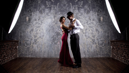 Couple of professional singers in retro style