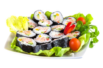 Decorated plate of sushi