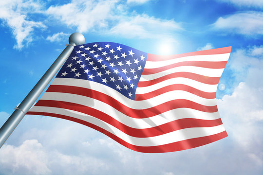 American flag waving against the cloud background