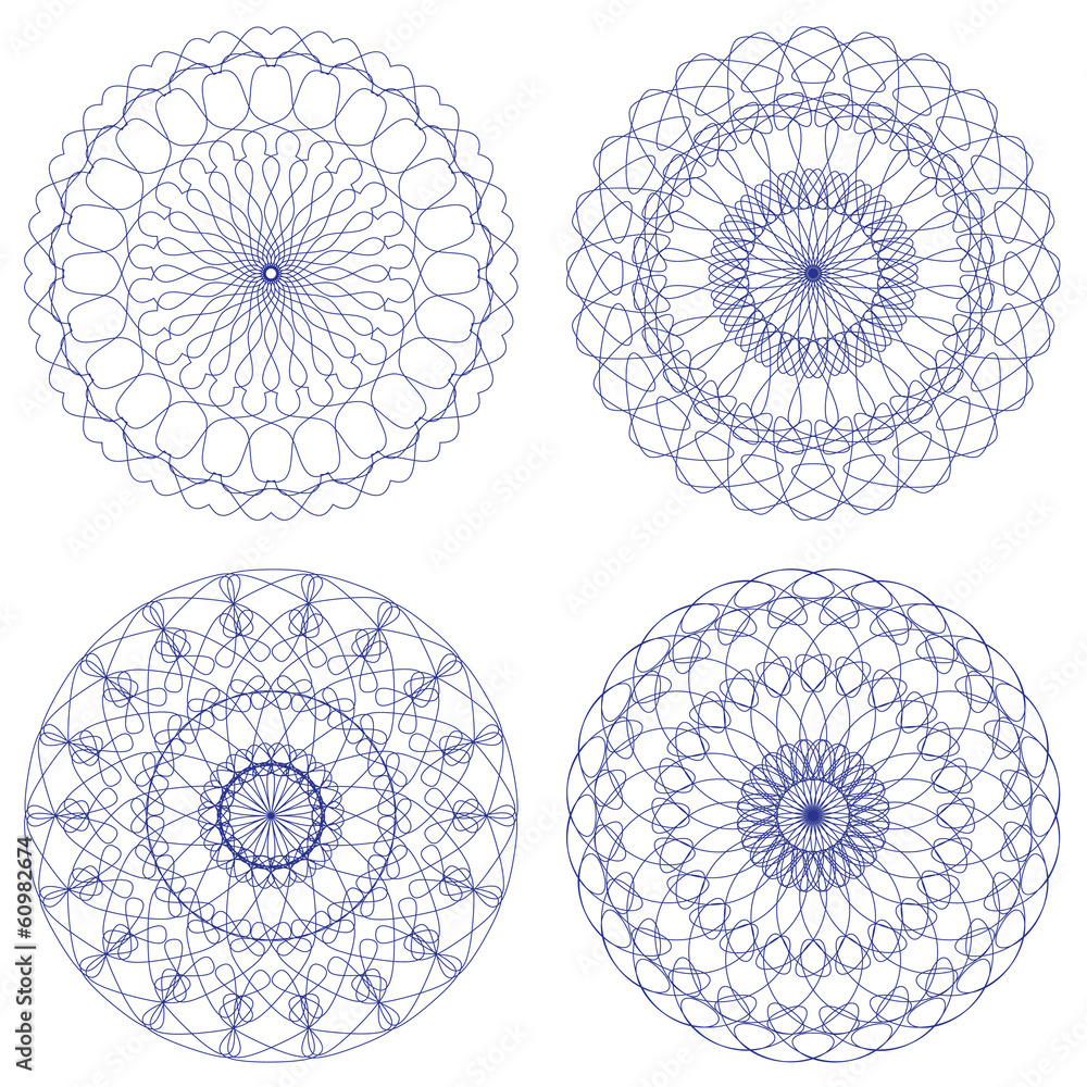 Poster set of vector guilloche rosettes