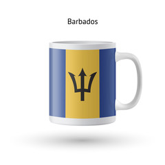 Barbados flag souvenir mug on white background.