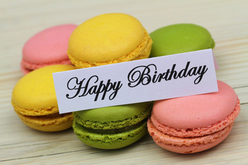 Happy birthday card with colorful macaroons