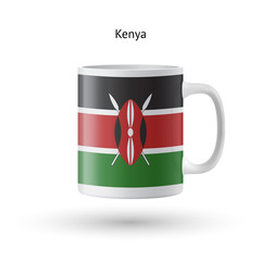 Kenya flag souvenir mug on white background.