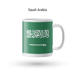 Saudi Arabia flag souvenir mug on white background.