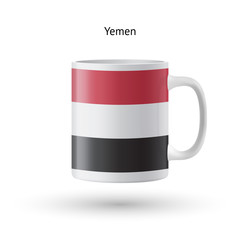 Yemen flag souvenir mug on white background.