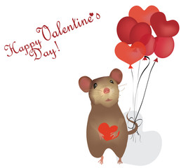 Valentine's Day Card with mouse and Heart Balloons