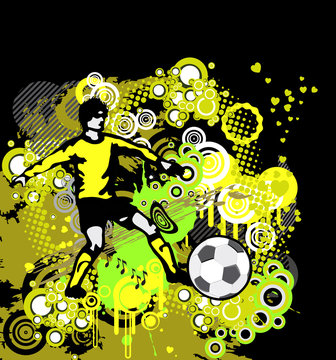 Football, Soccer Poster with Player  on grunge background, eleme
