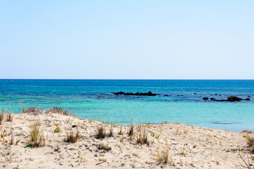 Fototapeta na wymiar Elafonissi beach with turquoise water, Crete, Greece
