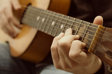 Fototapeta premium Acoustic guitar guitarist playing.