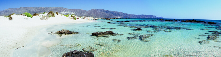 Strand von Elafonissi, weißer Sand und türkisfarbenes Wasser, Kreta, Griechenland