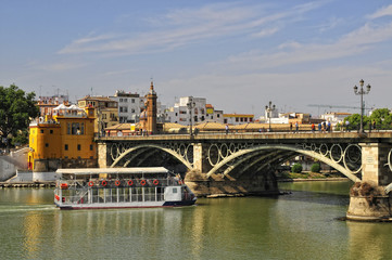 Fototapeta na wymiar Triana riverside in Sevilla city, Andalusia, Spain