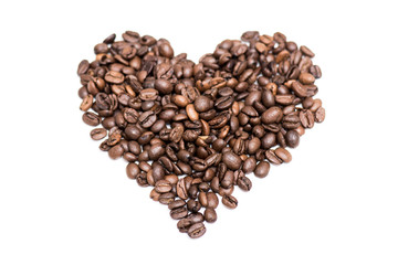 heart from coffee beans isolated on a white background