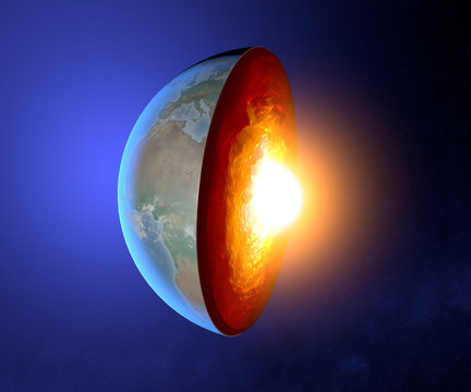 Nucleo terrestre, terra, mondo, spaccato, geofisica