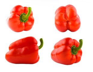 Four red sweet peppers set