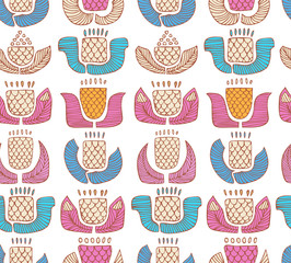 Colorful ethnic pattern with different flowers