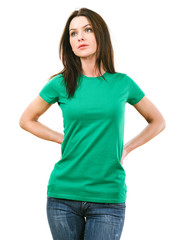 Woman with blank green shirt