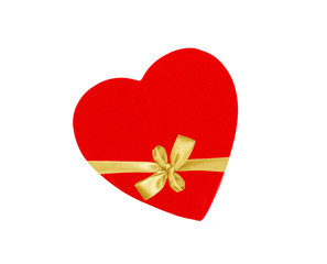 cardboard heart bandaged golden ribbon bow isolated on white bac