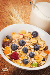 Muesli with milk and fresh berries