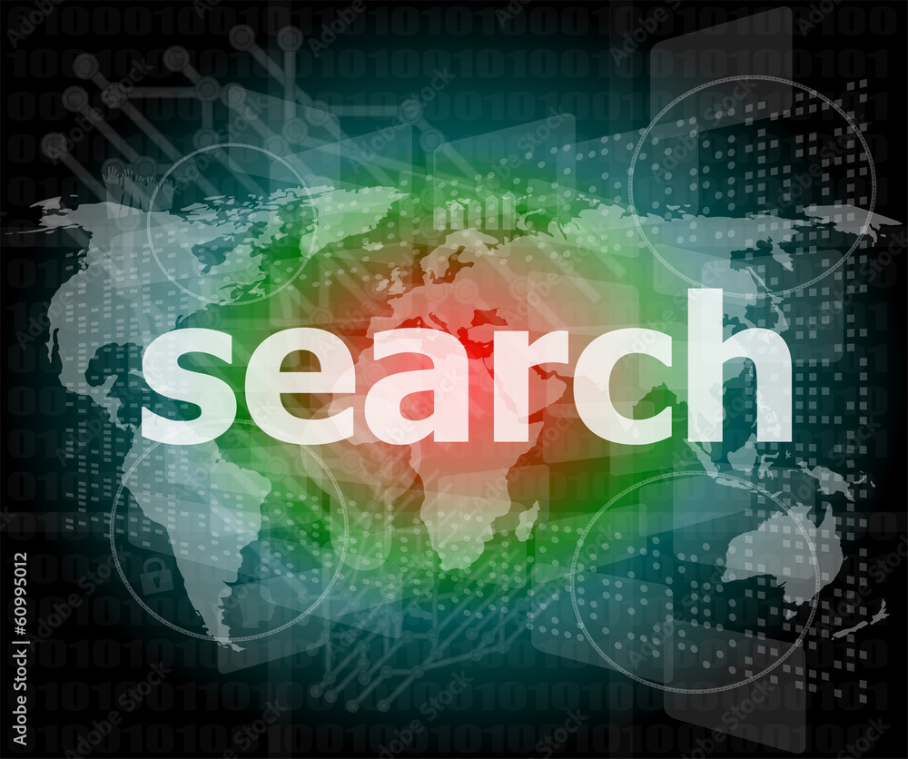 Poster seo web development concept: words search on digital background