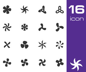 Vector black fans and propellers icons set