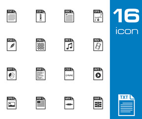 Vector black file type icons set