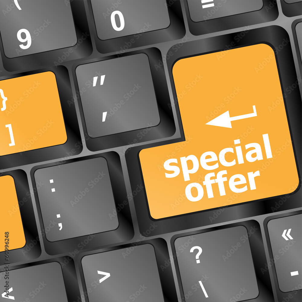 Poster special offer button on computer keyboard keys