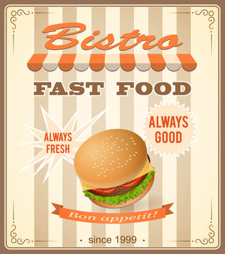 banner for bistro with hot burger