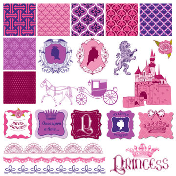 Scrapbook Design Elements - Princess Girl Birthday Set