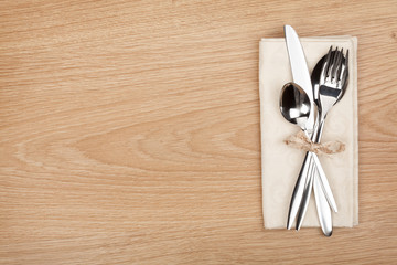 Silverware or flatware set of fork, spoon and knife