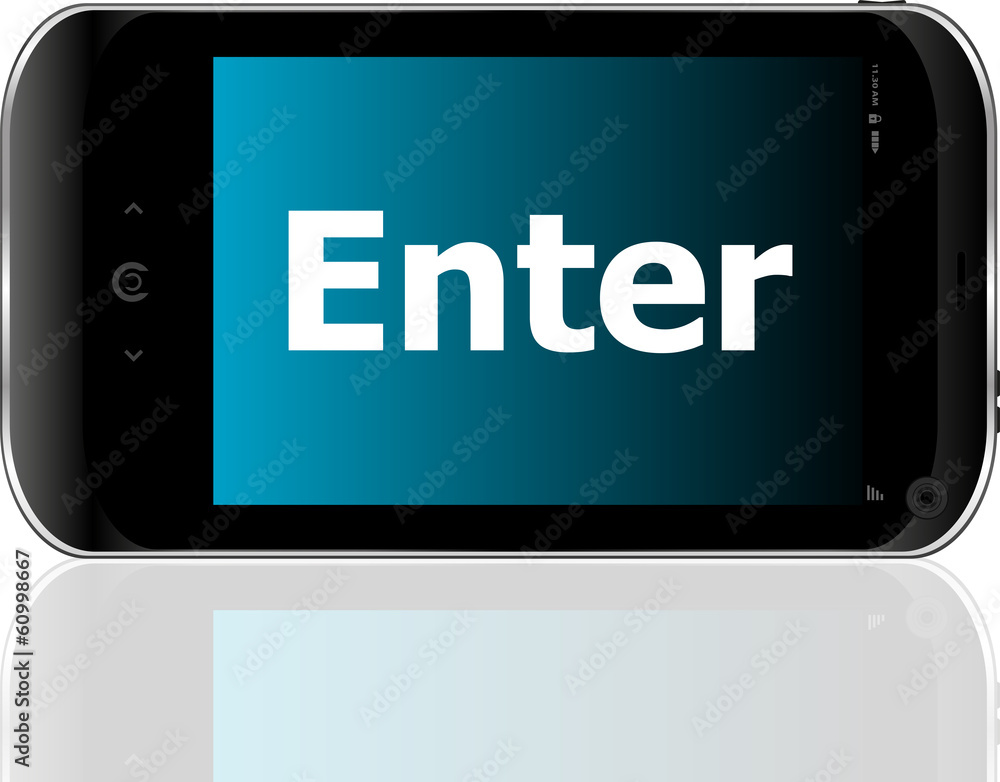 Poster web development concept: smartphone with word enter on display
