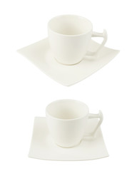 Tea cup over a square plate isolated