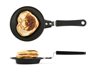 Heart shaped flapjack pancake in a pan