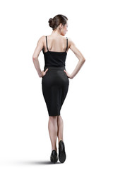 Fototapeta premium portrait of sexy woman in black dress isolated on white