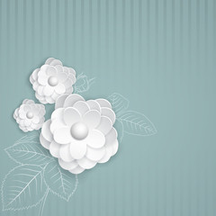 Background with paper flowers, white on turquoise