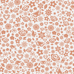 Seamless pattern of flowers, brown on gray