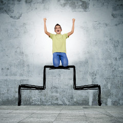 young woman jumping at the top of the podium